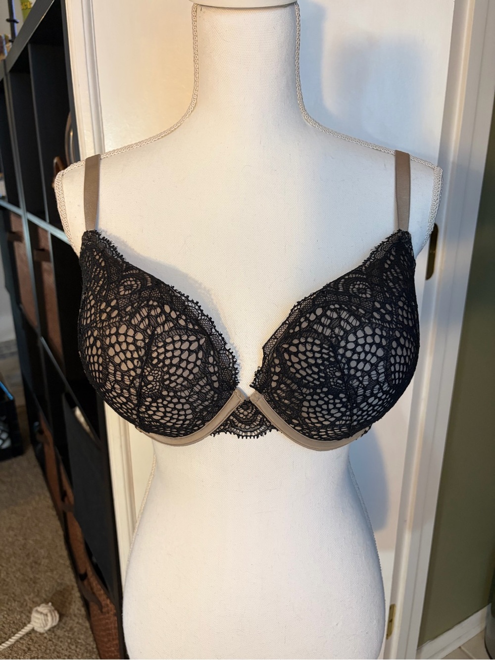 Victoria's Secret Black Lace Bra with Tan Straps